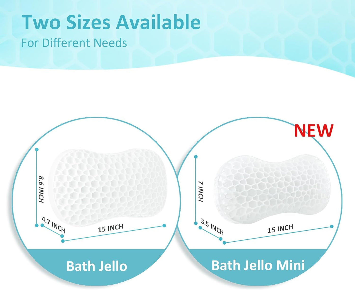 Sunlit Bath Jello Gel Bath Pillows, Lumbar Pillow for Bathtub, Back Support Pillow, Gel Pillow with Non-Slip Suction Cups for Lumbar, Back Rest Support, Fits Curved or Straight Back Tubs, Aqua