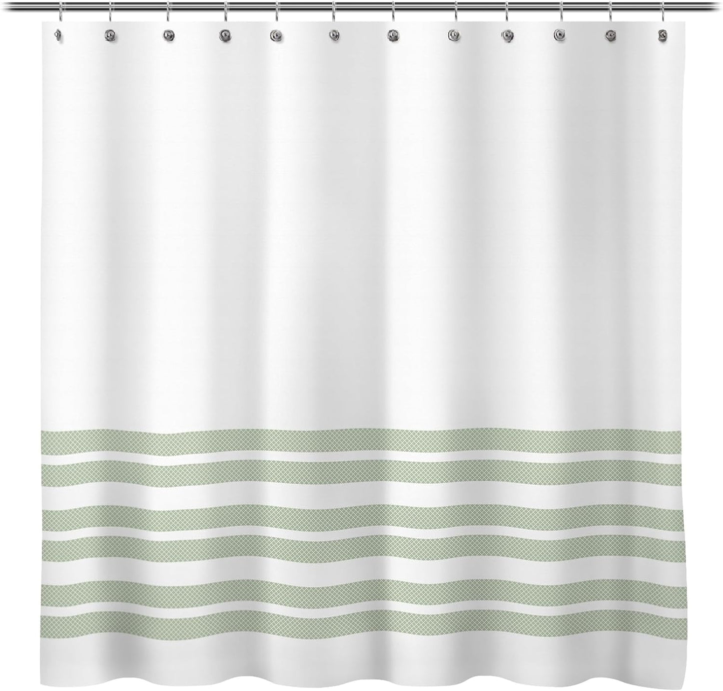 Sunlit Design Double Stripes Fabric Shower Curtain, Light Green Stripes Shower Curtains, Modern Style Refreshing Striped Design Bathroom Decor