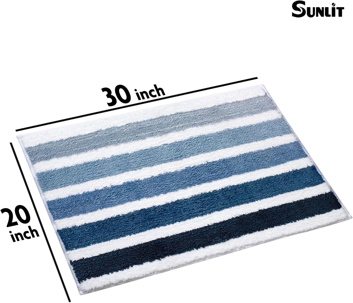 Sunlit Ombre Blue Bathroom Rug Nautical Bath Mat for Bathroom Non Slip 24"x17" Blue and White