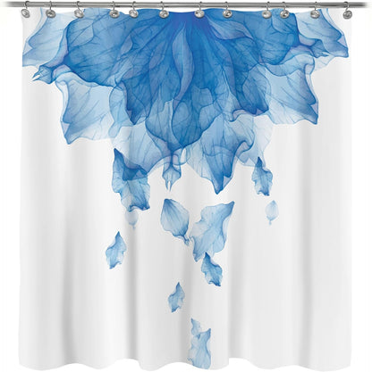 Floral Fabric Shower Curtain, Teal Blue Watercolor Shower Curtain for Bathroom Modern Decor Tapestry