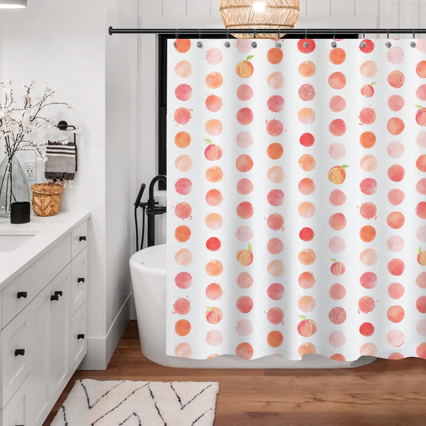 Sunlit Peach Shower Curtain, Cute Shower Curtain with Pink Spots, Peach Bathroom Decor Curtains