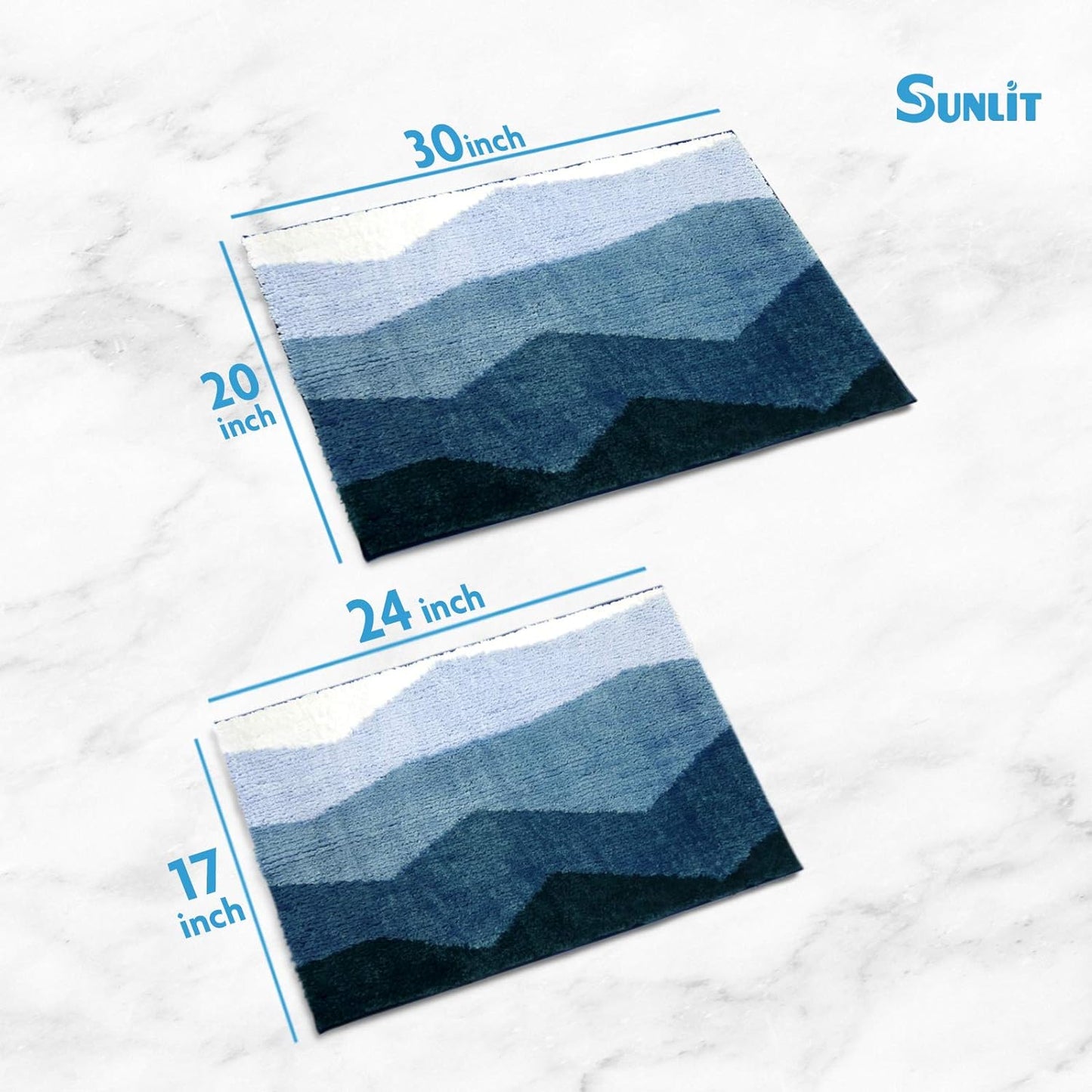 Sunlit 17"x24" Ombre Blue Bathroom Rug Non-Slip Absorbent Soft Bath Mat Set, Floor Mat Dry Fast Machine Washable.