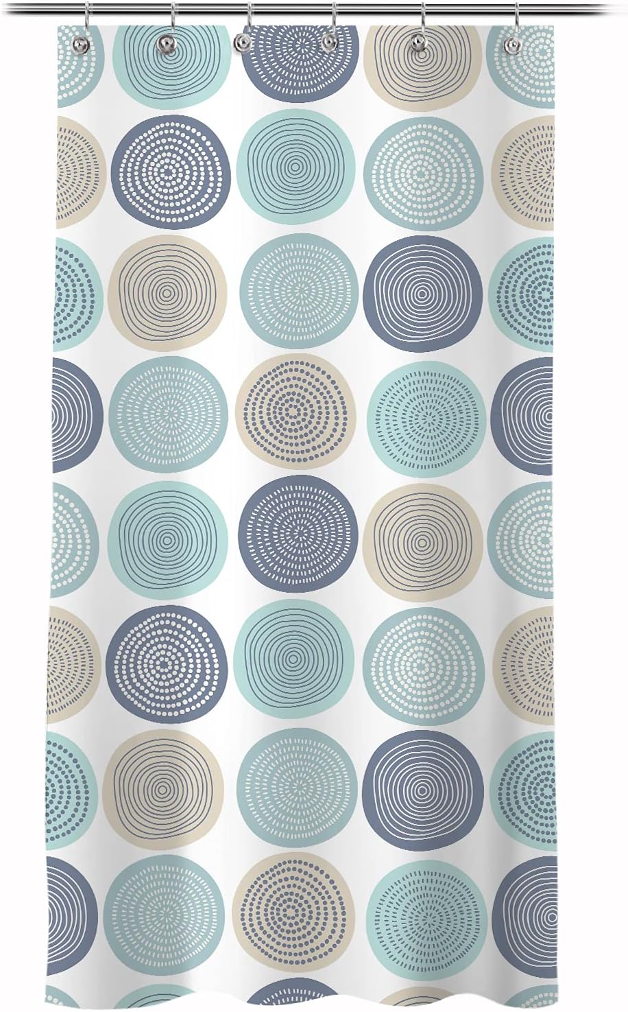 Sunlit Abstract Tree Rings Woody Artistic Fabric Shower Curtain. Nature Pale Blue Teal Beige Light Brown