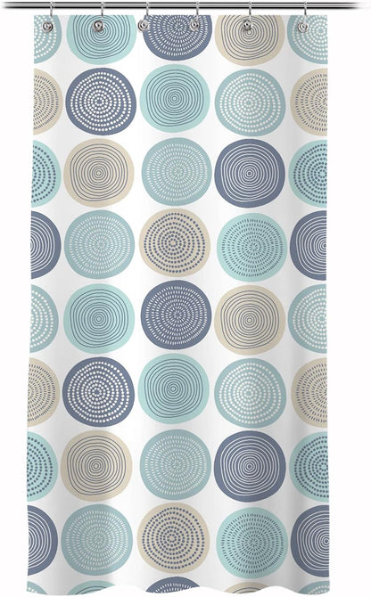 Sunlit Abstract Tree Rings Woody Artistic Fabric Shower Curtain. Nature Pale Blue Teal Beige Light Brown