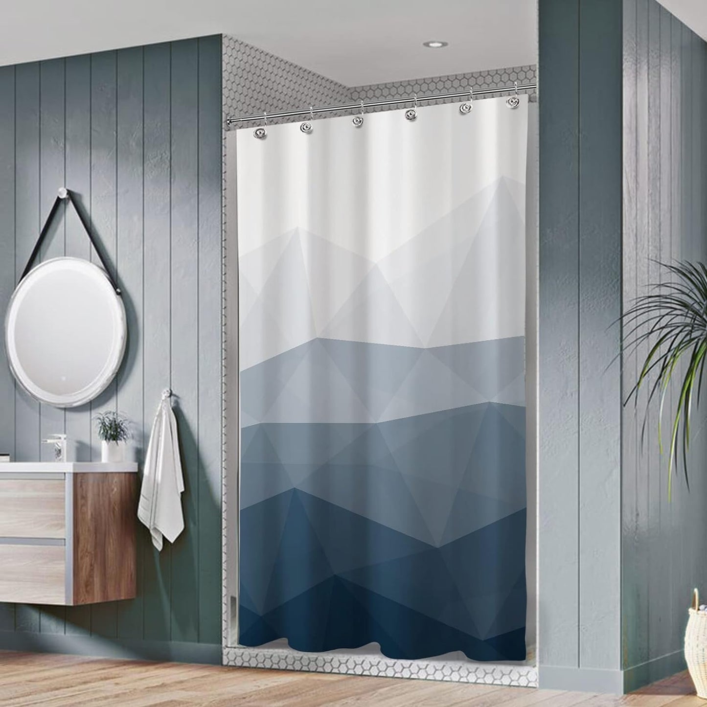 Sunlit Designer Popular Shower Curtain, Ombre Blue Fabric Contemporary Shower Curtains for Bathroom Décor