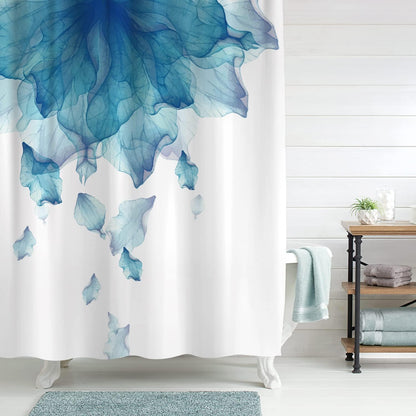 Floral Fabric Shower Curtain, Teal Blue Watercolor Shower Curtain for Bathroom Modern Decor Tapestry