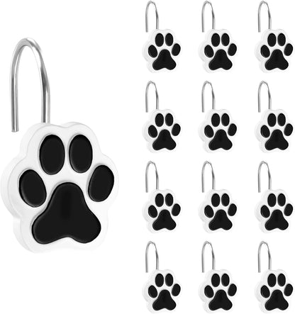 Sunlit Cute Paw Print Decorative Shower Curtain Hooks for Dog Cat Bear, Resin, Lovely Shower Curtain Rings for Kids, Bathroom Decoration Curtain, 12 Pack, White