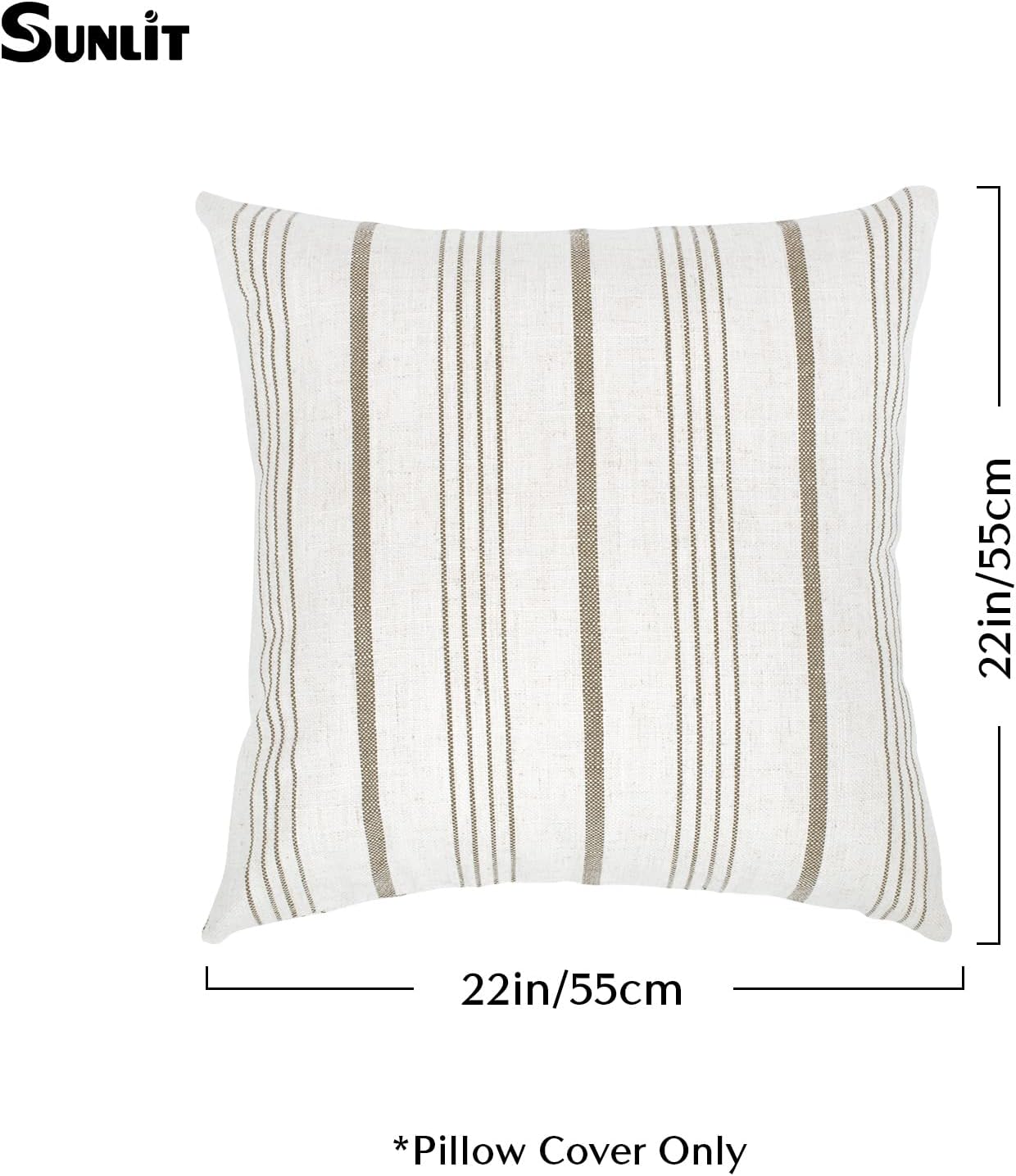 Sunlit Decorative Farmhouse Throw Pillow Case, Cover Only, Set of 2 Cream/Off-White with Charcoal Stripes Square Pillow Cover, 18" x 18", Textured Linen Throw Cushion Covers