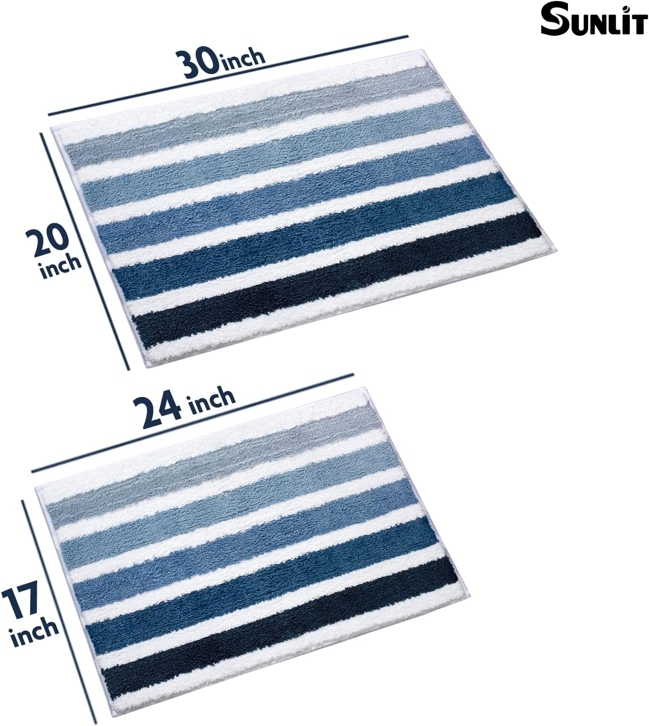 Sunlit 17"x24" Ombre Blue Bathroom Rug Non-Slip Absorbent Soft Bath Mat Set, Floor Mat Dry Fast Machine Washable.