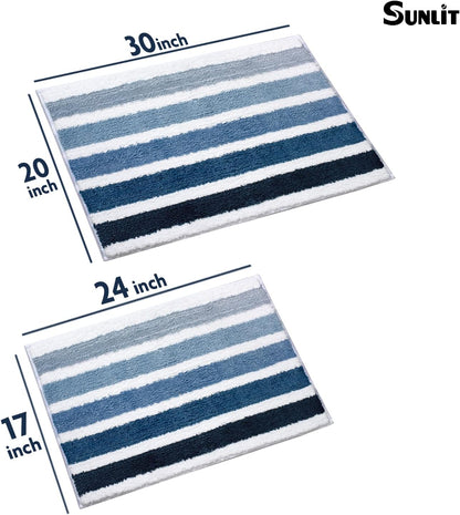 Sunlit 17"x24" Ombre Blue Bathroom Rug Non-Slip Absorbent Soft Bath Mat Set, Floor Mat Dry Fast Machine Washable.