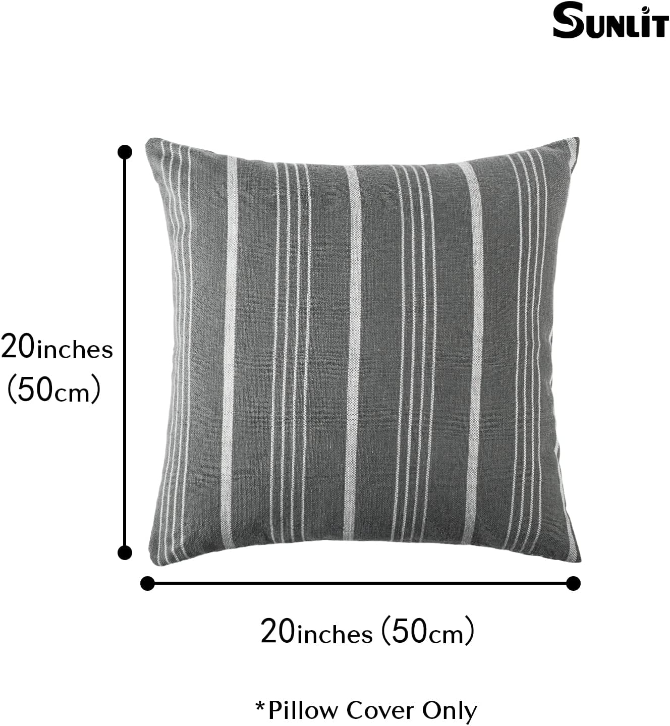 Sunlit Decorative Farmhouse Throw Pillow Case, Cover Only, Set of 2 Cream/Off-White with Charcoal Stripes Square Pillow Cover, 18" x 18", Textured Linen Throw Cushion Covers