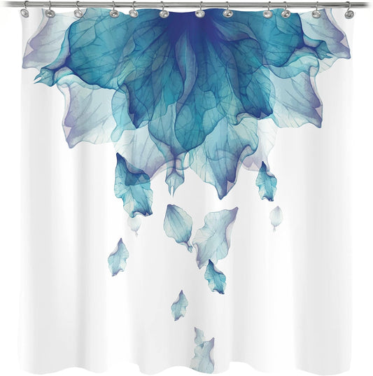 Floral Fabric Shower Curtain, Teal Blue Watercolor Shower Curtain for Bathroom Modern Decor Tapestry