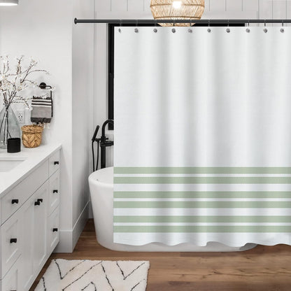 Sunlit Design Double Stripes Fabric Shower Curtain, Light Green Stripes Shower Curtains, Modern Style Refreshing Striped Design Bathroom Decor