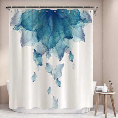 Floral Fabric Shower Curtain, Teal Blue Watercolor Shower Curtain for Bathroom Modern Decor Tapestry