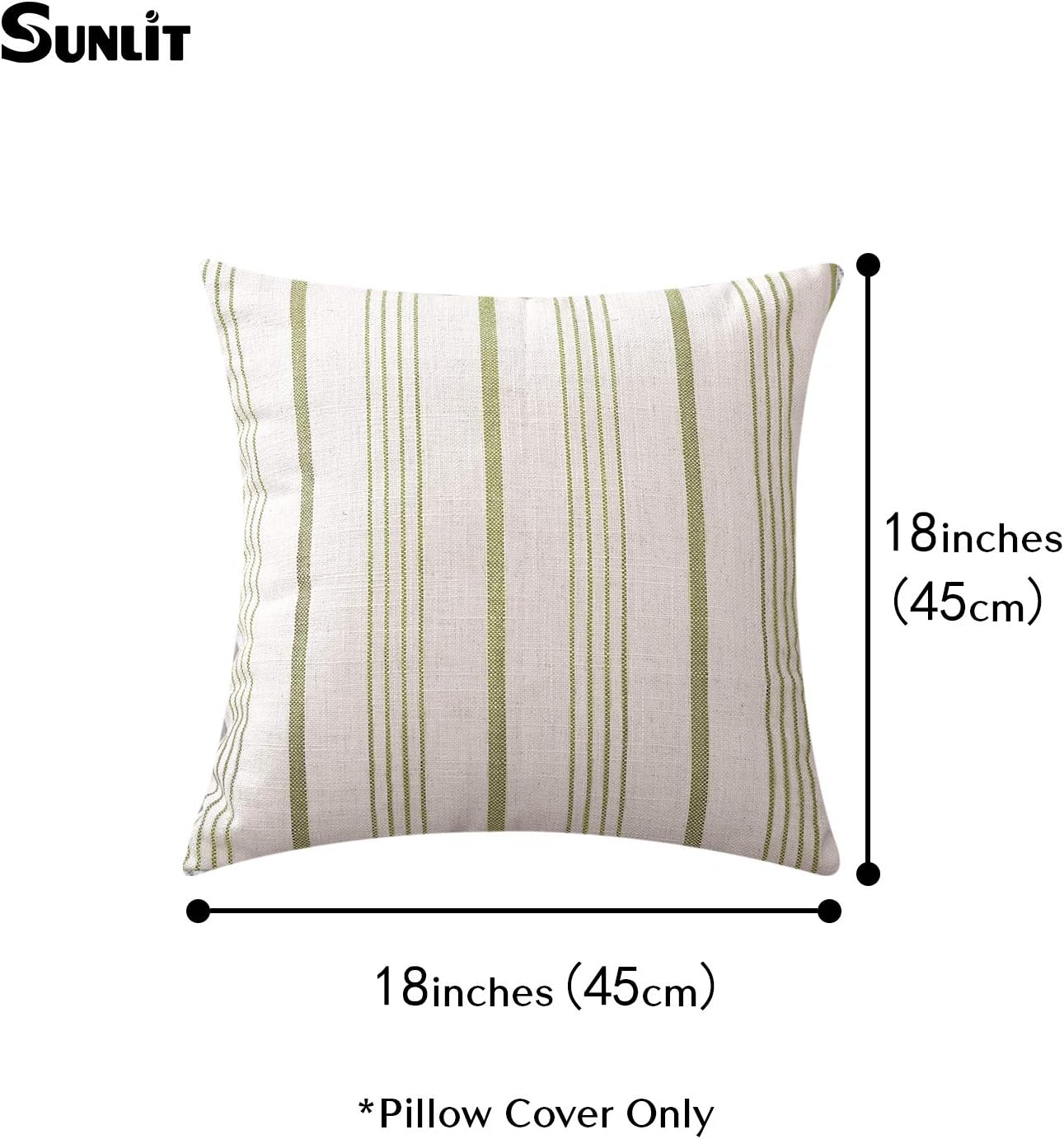 Sunlit Decorative Farmhouse Throw Pillow Case, Cover Only, Set of 2 Cream/Off-White with Charcoal Stripes Square Pillow Cover, 18" x 18", Textured Linen Throw Cushion Covers