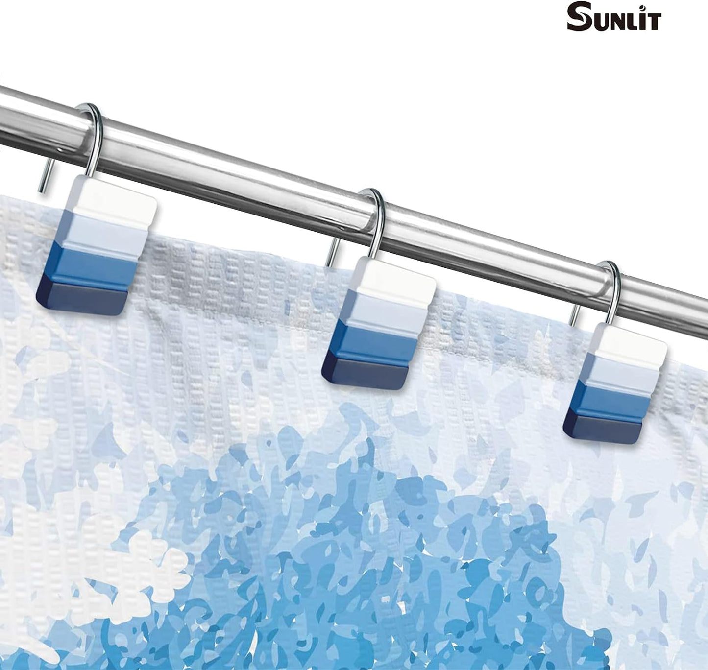 Sunlit Ombre Blue Decorative Shower Curtain Hooks, Blue Navy Shower Curtain Rings, Resin, Bathroom Decoration Stripes Shower Curtain Hooks-12 Pack