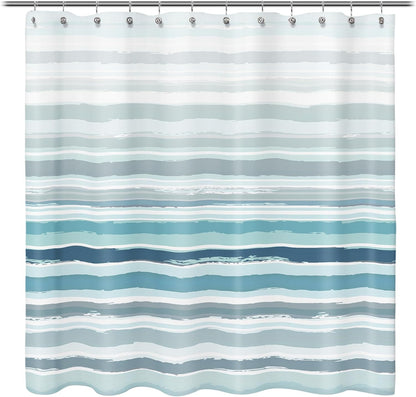 Ombre Blue Textured Slubbed Fabric Shower Curtain, Blue and White Stripe Shower Curtains for Bathroom Decoration, Wave Striped Bathroom Curtains, 71x71