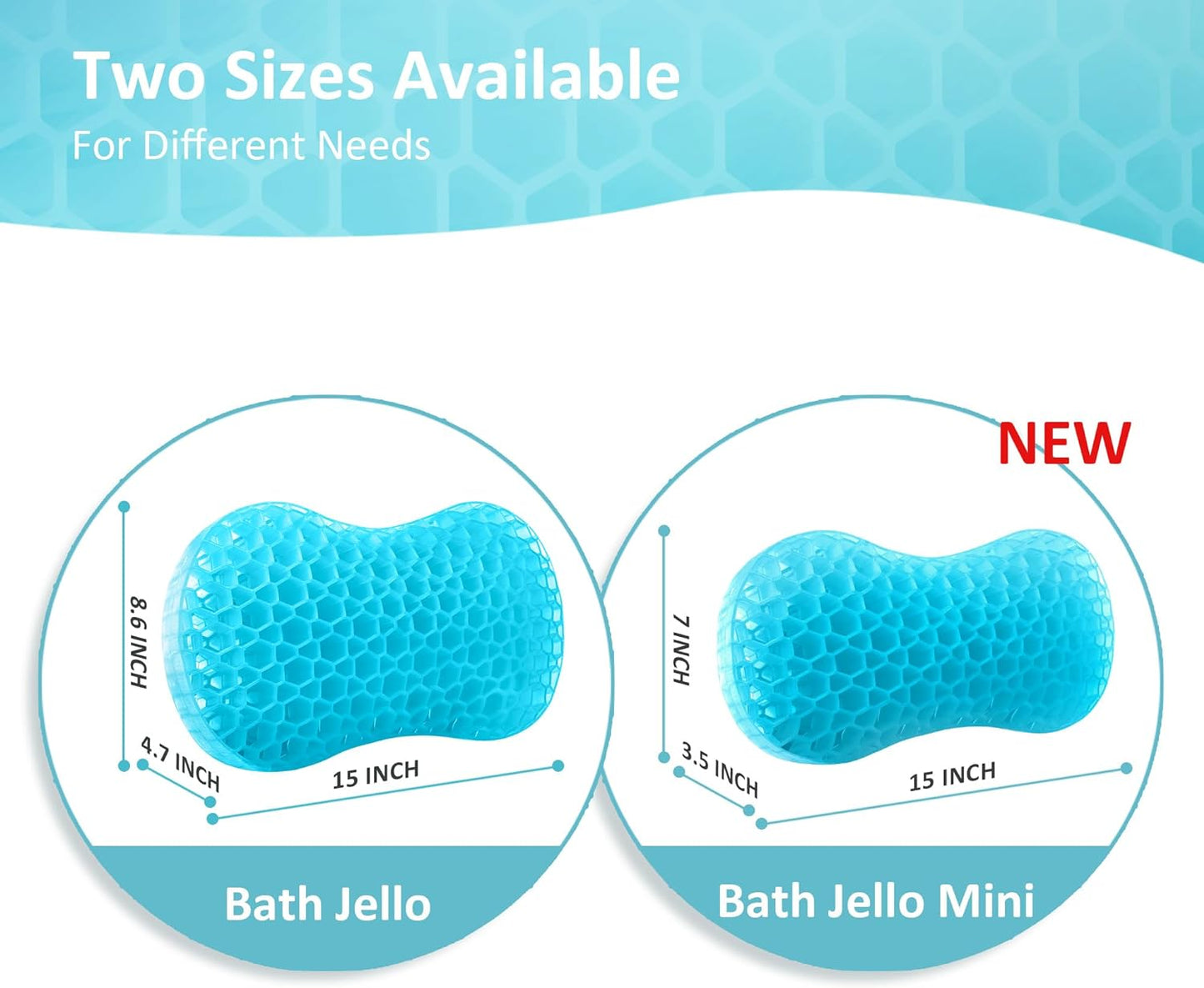 Sunlit Bath Jello Gel Bath Pillows, Lumbar Pillow for Bathtub, Back Support Pillow, Gel Pillow with Non-Slip Suction Cups for Lumbar, Back Rest Support, Fits Curved or Straight Back Tubs, Aqua