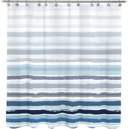 Ombre Blue Textured Slubbed Fabric Shower Curtain, Blue and White Stripe Shower Curtains for Bathroom Decoration, Wave Striped Bathroom Curtains, 71x71