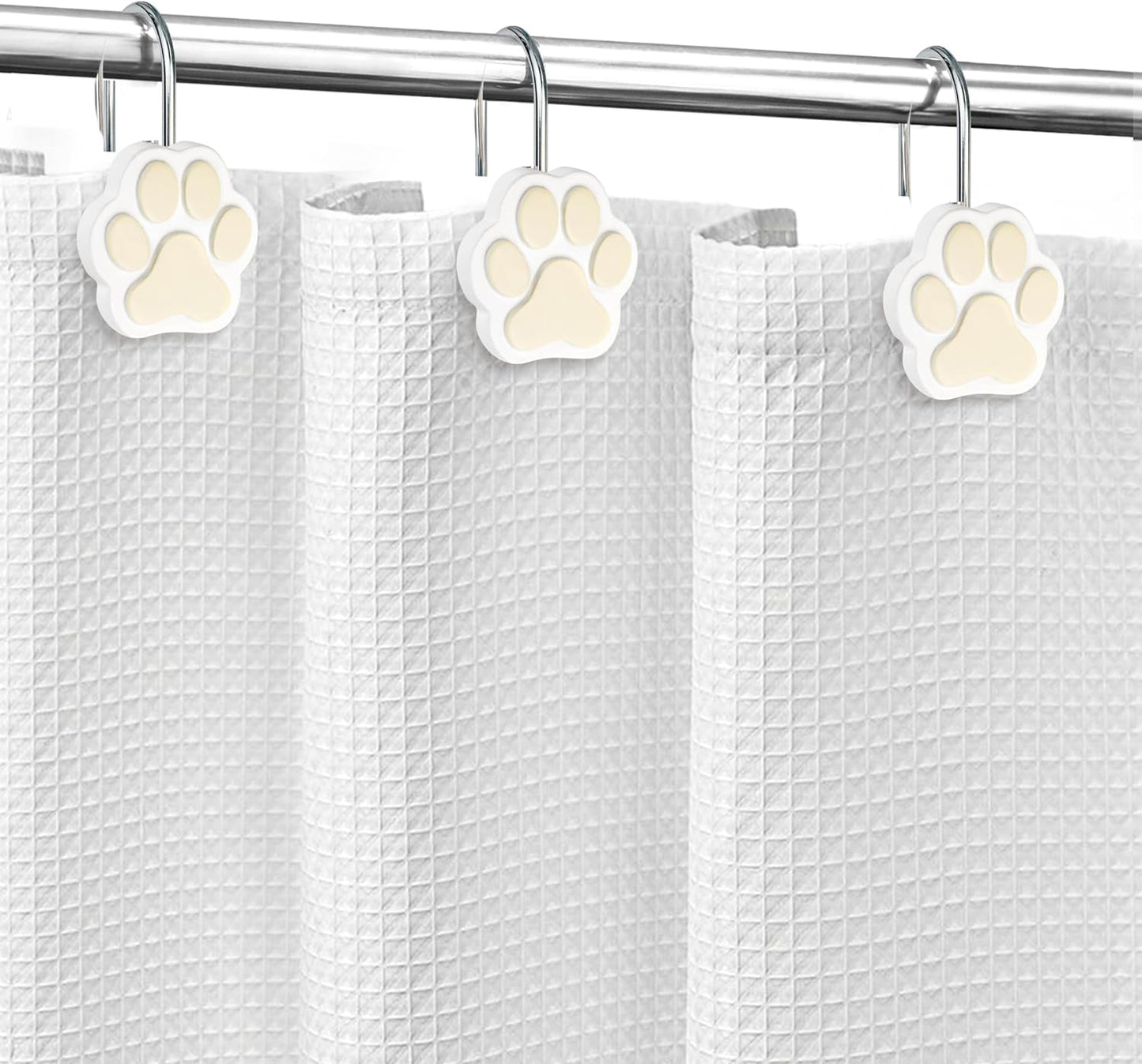 Sunlit Cute Paw Print Decorative Shower Curtain Hooks for Dog Cat Bear, Resin, Lovely Shower Curtain Rings for Kids, Bathroom Decoration Curtain, 12 Pack, White