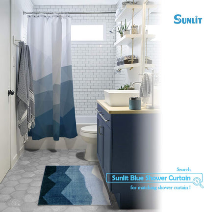 Sunlit Ombre Blue Bathroom Rug Nautical Bath Mat for Bathroom Non Slip 24"x17" Blue and White