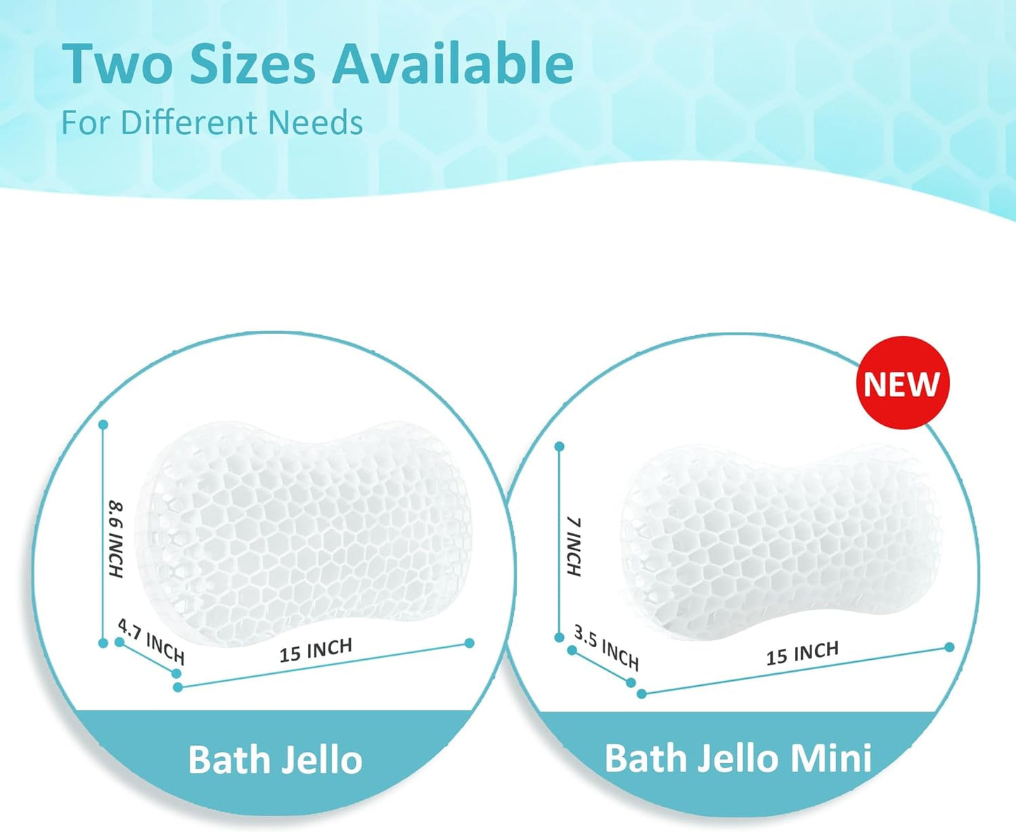 Sunlit Bath Jello Gel Bath Pillows, Lumbar Pillow for Bathtub, Back Support Pillow, Gel Pillow with Non-Slip Suction Cups for Lumbar, Back Rest Support, Fits Curved or Straight Back Tubs, Aqua