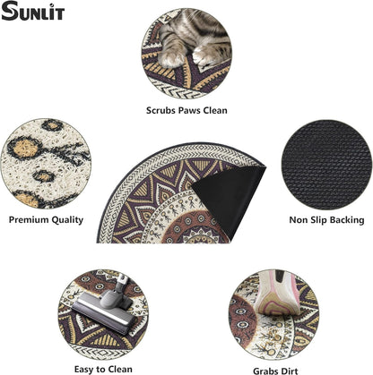 Sunlit Tribal Mandala Half Round Dirt Trapper Welcome Mat, 34" x 17" Indoor Outdoor Non-Slip Front Door Mat, Front Door Decor, Low Profile Entryway Rug, Easy to Clean Door Mat for Back Door Waterproof