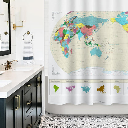 New! Map of The World with Detailed Major Cities. PVC Free, Non-Toxic and Odorless Water Repellent Fabric Shower Curtains - Large Home Decor Wall Map