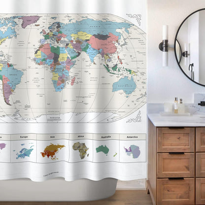 New! Map of The World with Detailed Major Cities. PVC Free, Non-Toxic and Odorless Water Repellent Fabric Shower Curtains - Large Home Decor Wall Map