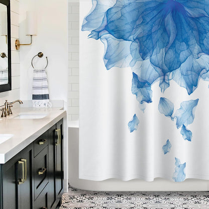 Floral Fabric Shower Curtain, Teal Blue Watercolor Shower Curtain for Bathroom Modern Decor Tapestry