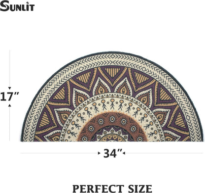 Sunlit Tribal Mandala Half Round Dirt Trapper Welcome Mat, 34" x 17" Indoor Outdoor Non-Slip Front Door Mat, Front Door Decor, Low Profile Entryway Rug, Easy to Clean Door Mat for Back Door Waterproof