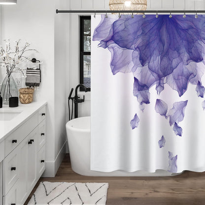 Floral Fabric Shower Curtain, Teal Blue Watercolor Shower Curtain for Bathroom Modern Decor Tapestry