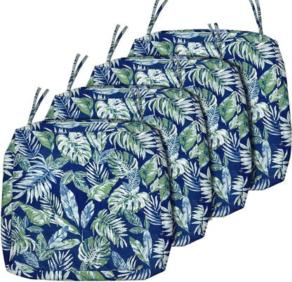 Sunlit Outdoor Cushion Covers 24" x 24" x 4", Replacement Cover Only, 4 Pack Water-Repellent Patio Chair Seat Slipcovers with Zipper and Tie, Tropical Leaf, Blue Green