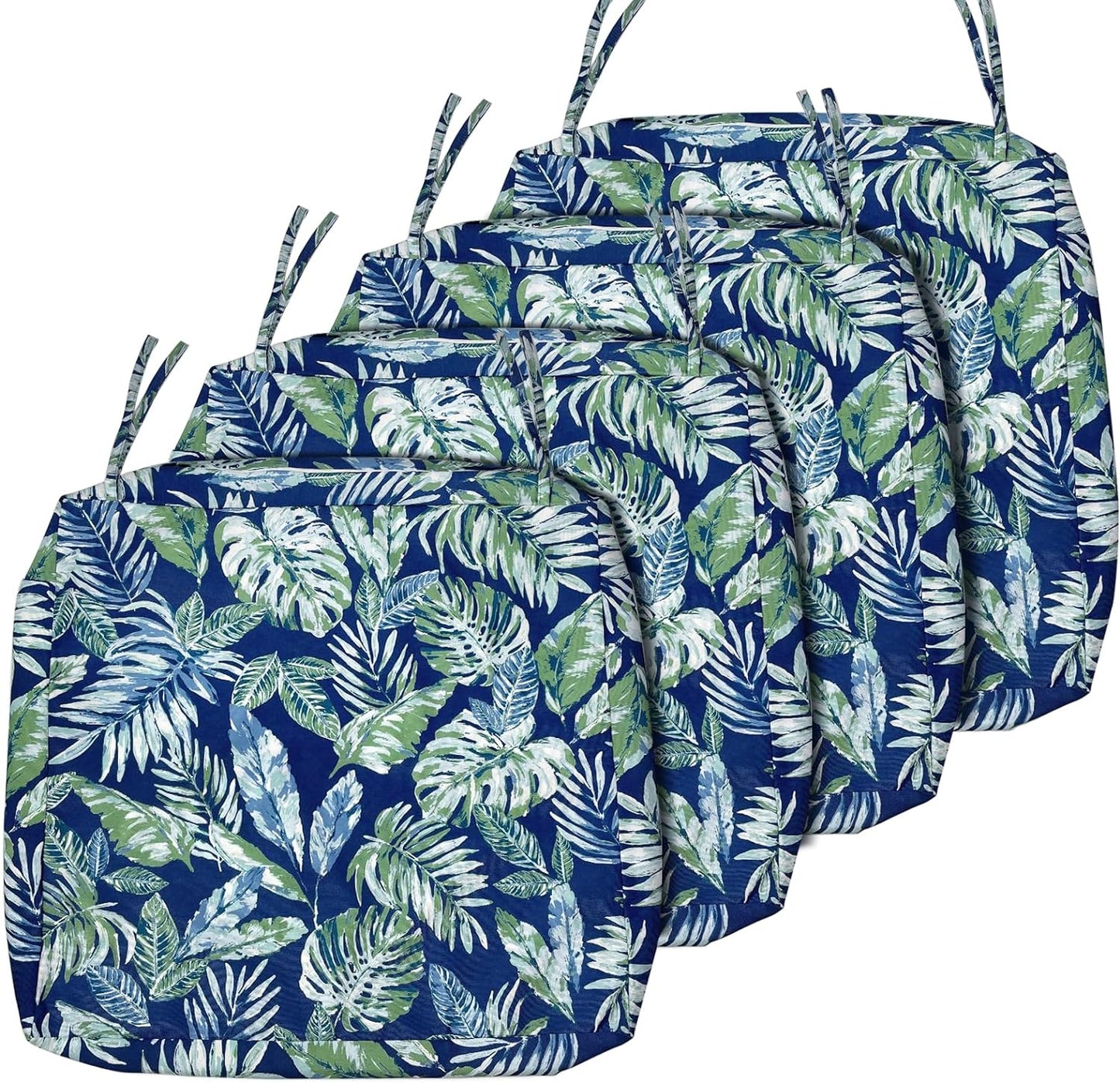 Sunlit Outdoor Cushion Covers, Replacement Cover Only, 4 Pack Water-Repellent Patio Chair Seat Slipcovers with Zipper and Tie, 22" x 20" x 4", Stripe, Navy Blue White