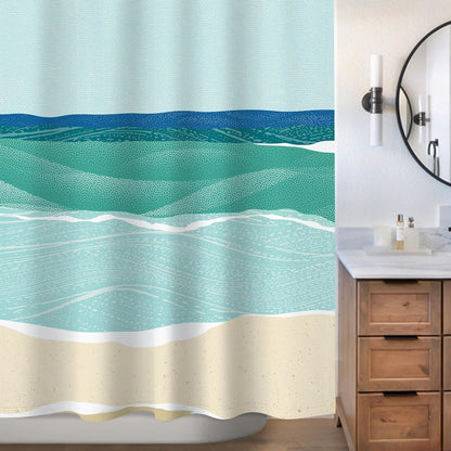 Abstract Beach Shower Curtain, Blue Seashore Ocean Shower Curtains for Modern Bathroom Decor, Coastal Sea Waves Bathroom Curtains, 71x71