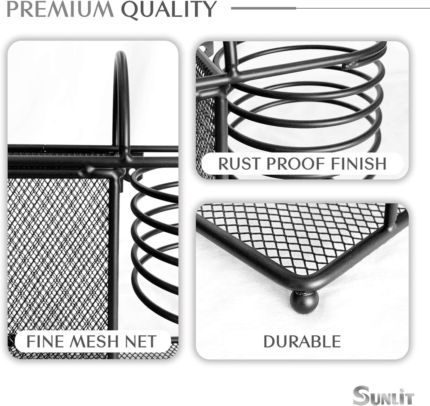 Sunlit 3 in 1 Wall Mount/Countertop/Over Cabinet Door Metal Wire Hair Product & Styling Tool Organizer Storage Basket Holder for Hair Dryer, Brushes, Flat Iron, Curling Wand, Hair Straightener. Black