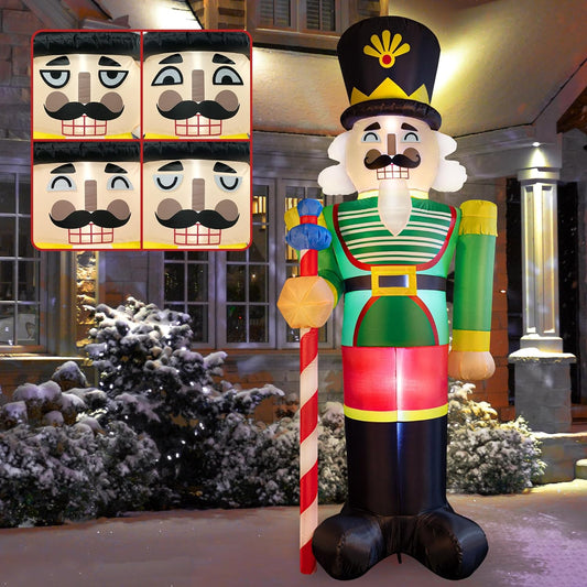 Sunlit 8ft Giant Christmas Inflatable Nutcracker Soldier with Replaceable Eyes, Lighted Yard Outdoor Holiday Decoration with Blower and Adaptor for Indoor Porch Lawn, Red and Green