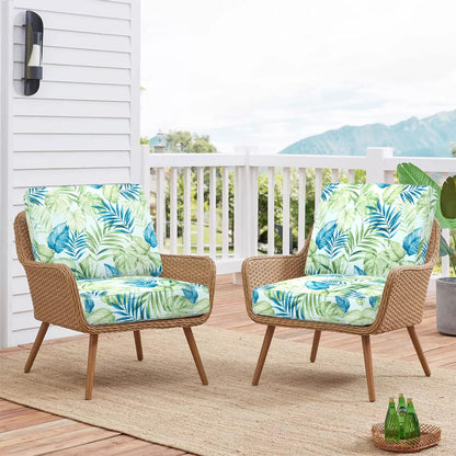 Sunlit Outdoor Cushion Covers 24" x 24" x 4", Replacement Cover Only, 4 Pack Water-Repellent Patio Chair Seat Slipcovers with Zipper and Tie, Tropical Leaf, Blue Green