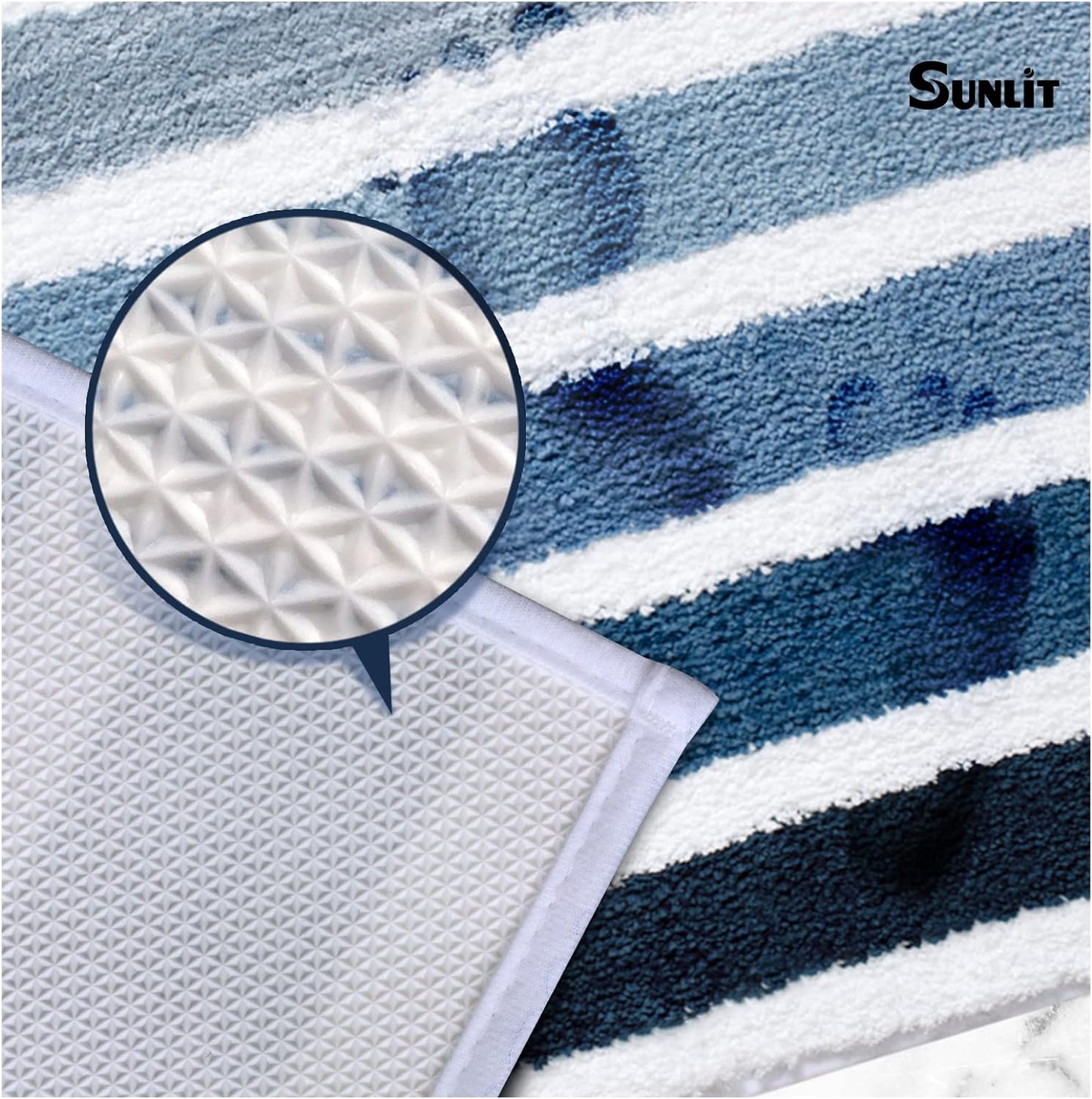 Sunlit Ombre Blue Bathroom Rug Nautical Bath Mat for Bathroom Non Slip 24"x17" Blue and White