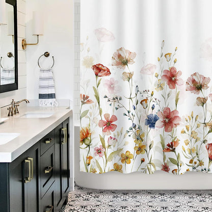 Floral Plant Fabric Shower Curtain, Spring Multi Color Flower Shower Curtains for Home Decor, Botanical Bath Curtain for Bathroom Washable, 71" x 71"