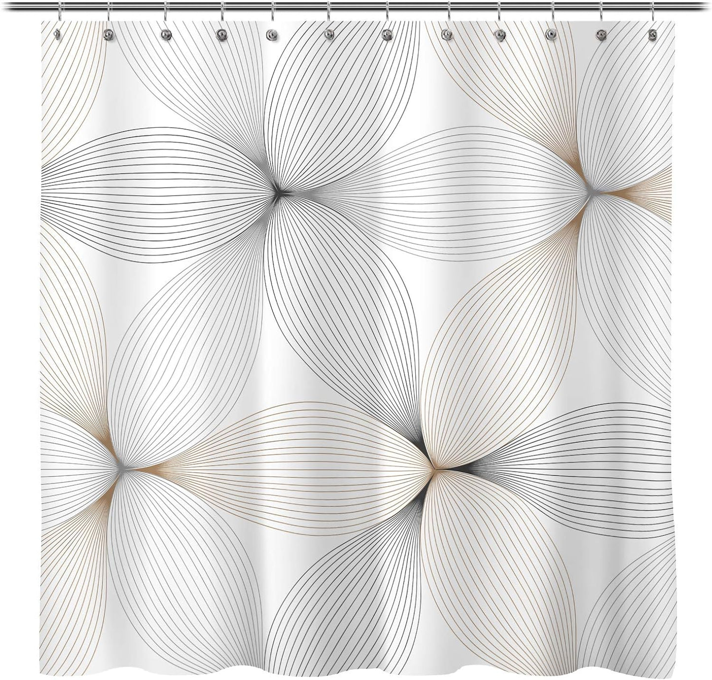 Sunlit Design Unique Sketch Gray Retro Flowers Line Fabric Shower Curtain, Simple Style Bathroom Decoration Curtains, Machine Washable.