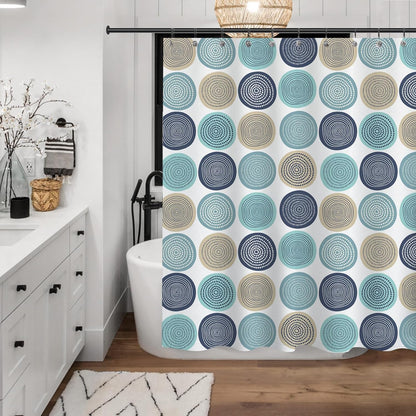 Sunlit Abstract Tree Rings Woody Artistic Fabric Shower Curtain. Nature Pale Blue Teal Beige Light Brown