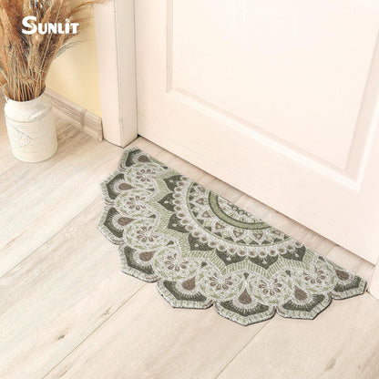 Sunlit Mandala Welcome Mats, 33.5" x 15.8", Indoor Outdoor Non-Slip Front Door Mat, Front Door Decor, Low Profile Entryway Rug, Easy to Clean Door Mat for Back Door Waterproof, Green