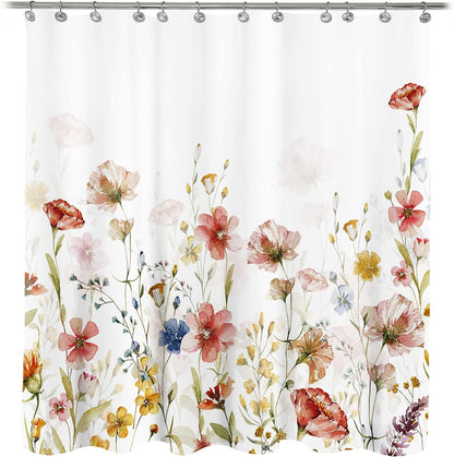 Floral Plant Fabric Shower Curtain, Spring Multi Color Flower Shower Curtains for Home Decor, Botanical Bath Curtain for Bathroom Washable, 71" x 71"