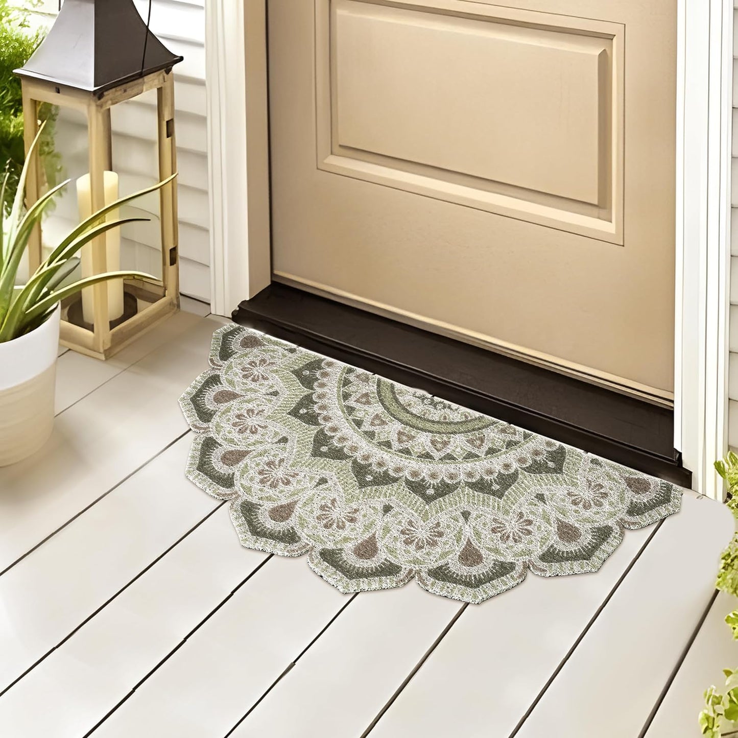 Sunlit Mandala Welcome Mats, 33.5" x 15.8", Indoor Outdoor Non-Slip Front Door Mat, Front Door Decor, Low Profile Entryway Rug, Easy to Clean Door Mat for Back Door Waterproof, Green